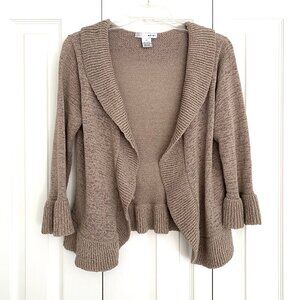 WD NY Open Cardigan Sweater Ruffle Knit Tan Size M